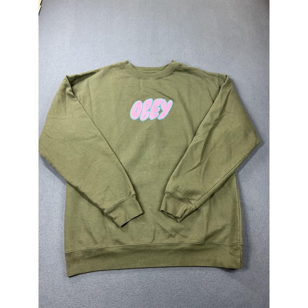 Obey Sweatshirt Mens XL Green‎ Crewneck Fleece Pullover Graphic Chest Logo Print
